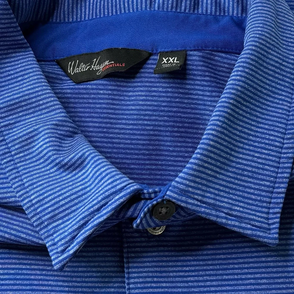 Walter Hagen Blue Stripe Long Sleeve Golf Polo Performance Shirt Men’s XXL